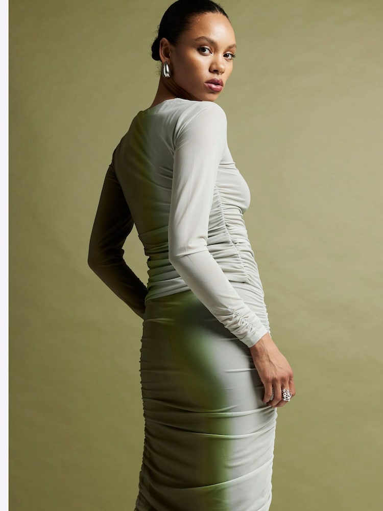 River Island Green Ombre Ruched Mesh Top - Image 2 of 4 River Island Green Ombre Ruched Mesh Top - Image 2 of 4