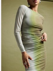 River Island Green Ombre Ruched Mesh Top - Image 3 of 4