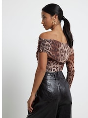 River Island Leopard Print Petite Leopard Mesh Asymmetric Bodies - Image 2 of 4