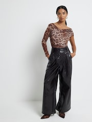River Island Leopard Print Petite Leopard Mesh Asymmetric Bodies - Image 3 of 4