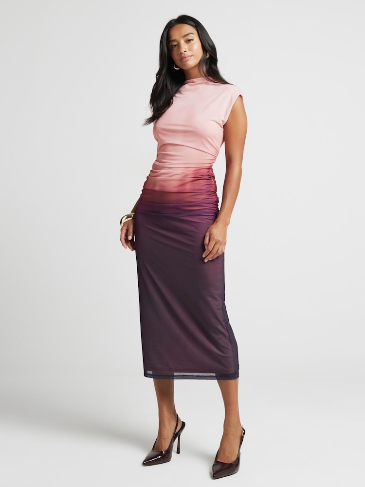 River Island Pink Petite Ombre Mesh Midi Dress - Image 1 of 4