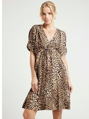 River Island Brown Floral Print Ruched Mini Dress - Image 1 of 4