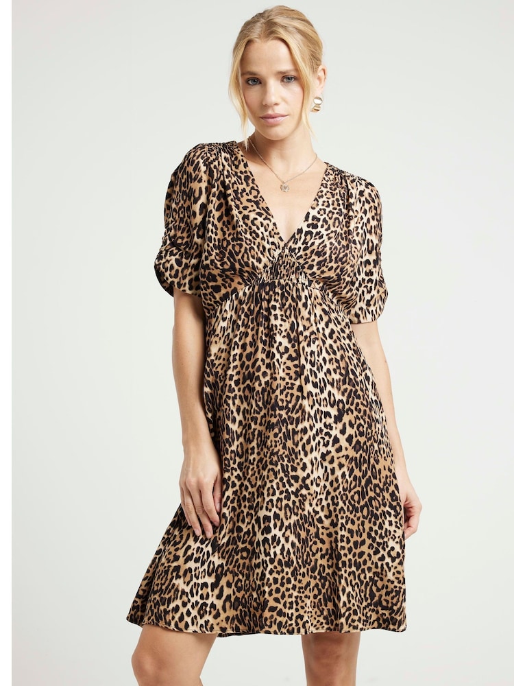 River Island Brown Floral Print Ruched Mini Dress - Image 1 of 4