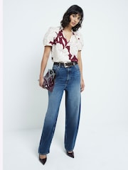 River Island Burgundy Floral Print V-Neck Blouse - Image 4 of 6