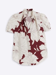 River Island Burgundy Floral Print V-Neck Blouse - Image 5 of 6