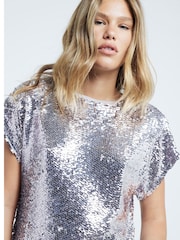 River Island Grey Sequin Shoulder Pad T-Shirt - Image 3 of 6