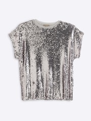 River Island Grey Sequin Shoulder Pad T-Shirt - Image 5 of 6
