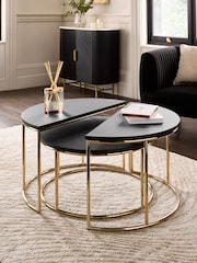 Black Evie Oak Effect Nest of 2, Round Coffee Table - Image 1 of 7