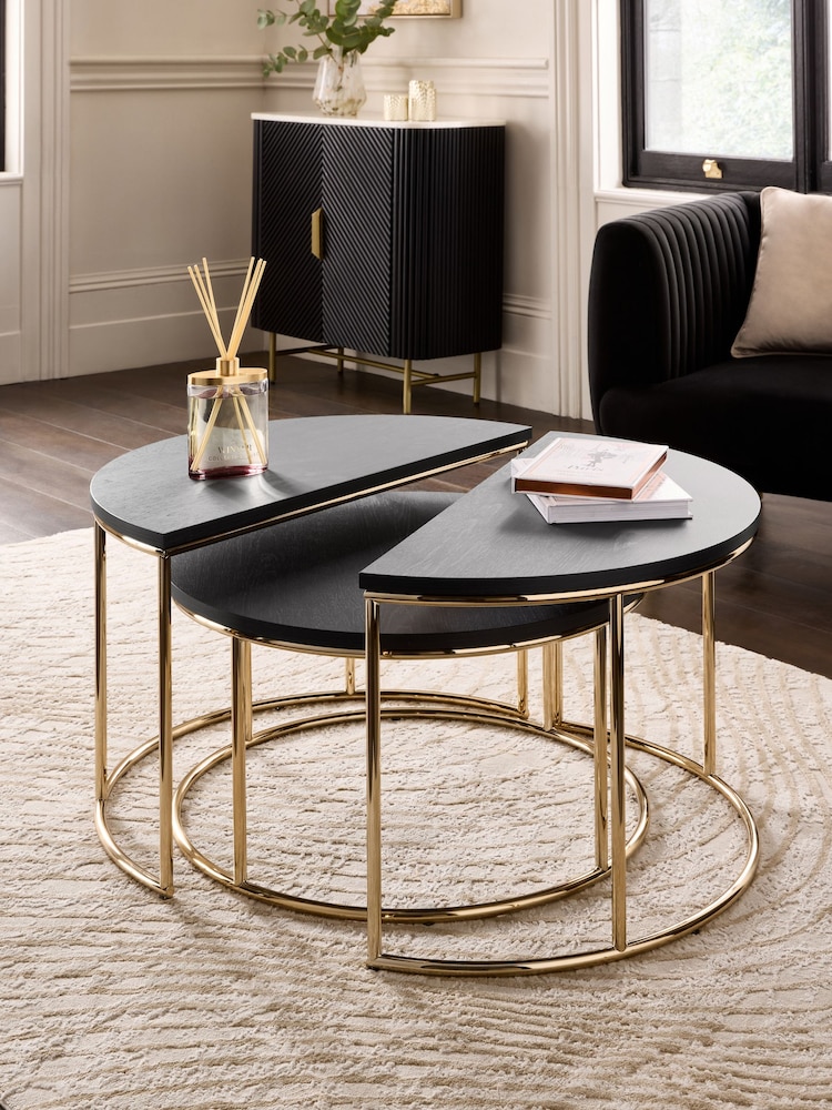 Black Evie Oak Effect Nest of 2, Round Coffee Table - Image 1 of 7