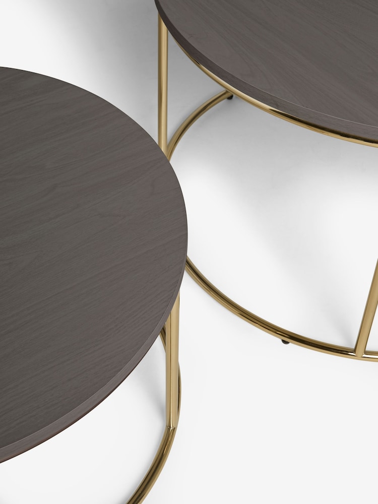 Black Evie Oak Effect Nest of 2, Round Coffee Table - Image 7 of 7