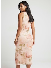 River Island Pink Petite Ruched Front Mesh Midi Dress - Image 2 of 3