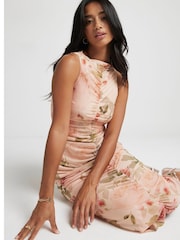 River Island Pink Petite Ruched Front Mesh Midi Dress - Image 3 of 3