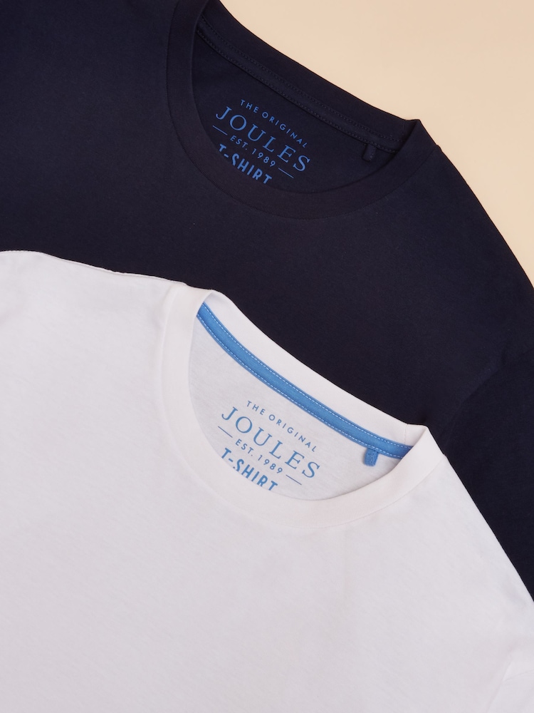 Темно-синий/белый - Joules Everyday Pack of Two Crew Neck T-Shirts - Image 1 of 9