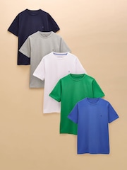 Multi/wit - Joules Everyday 5 Pack Crew Neck Cotton T-Shirts - Image 1 of 20