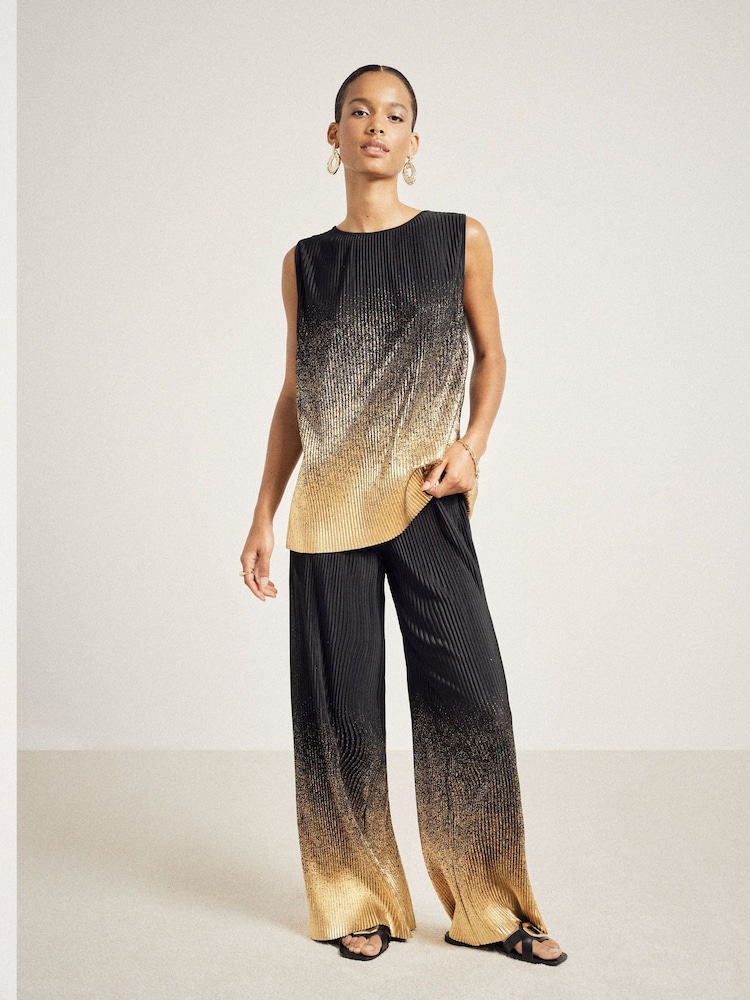 River Island Black Ombre Foil Plisse Top - Image 1 of 7