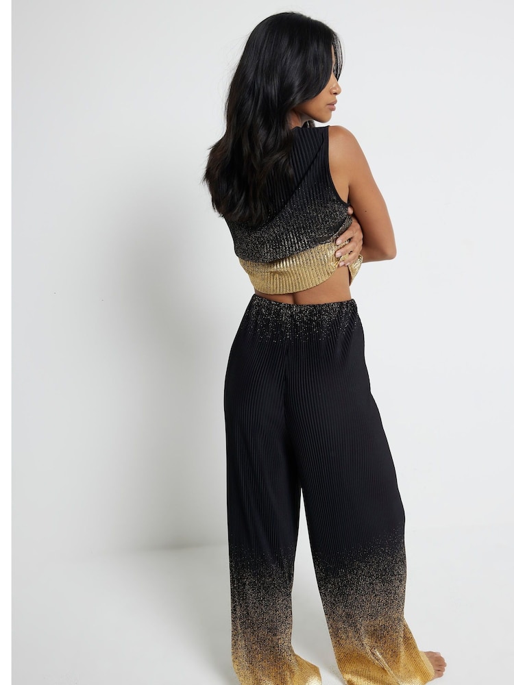 River Island Black Petite Ombre Foil Plisse Trousers - Image 2 of 6