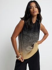 River Island Black Petite Ombre Foil Plisse Vest Top - Image 1 of 6