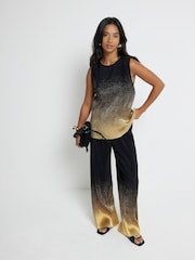 River Island Black Petite Ombre Foil Plisse Vest Top - Image 2 of 6