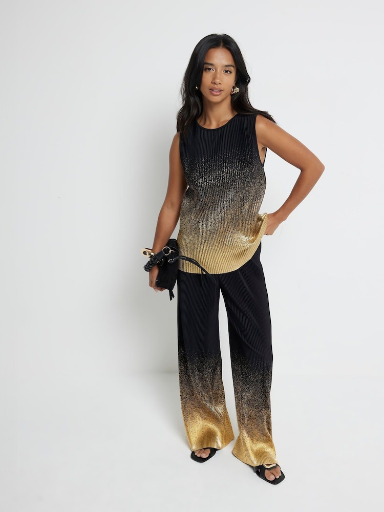 River Island Black Petite Ombre Foil Plisse Vest Top - Image 2 of 6