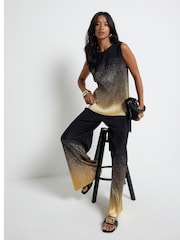River Island Black Petite Ombre Foil Plisse Vest Top - Image 3 of 6