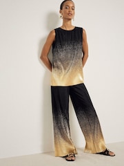 River Island Black Ombre Foil Plisse Trousers - Image 1 of 6