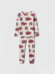 Gap Cream Fire Truck Cotton Long Sleeve Pyjamas (6mths-5yrs) - Image 1 of 3