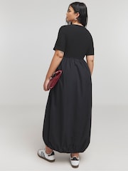 Simply Be Black Jersey Poplin Mix Puffball Dress With Pockets - Image 2 of 5