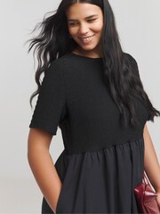 Simply Be Black Jersey Poplin Mix Puffball Dress With Pockets - Image 3 of 5