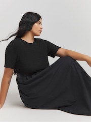 Simply Be Black Jersey Poplin Mix Puffball Dress With Pockets - Image 4 of 5