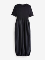 Simply Be Black Jersey Poplin Mix Puffball Dress With Pockets - Image 5 of 5