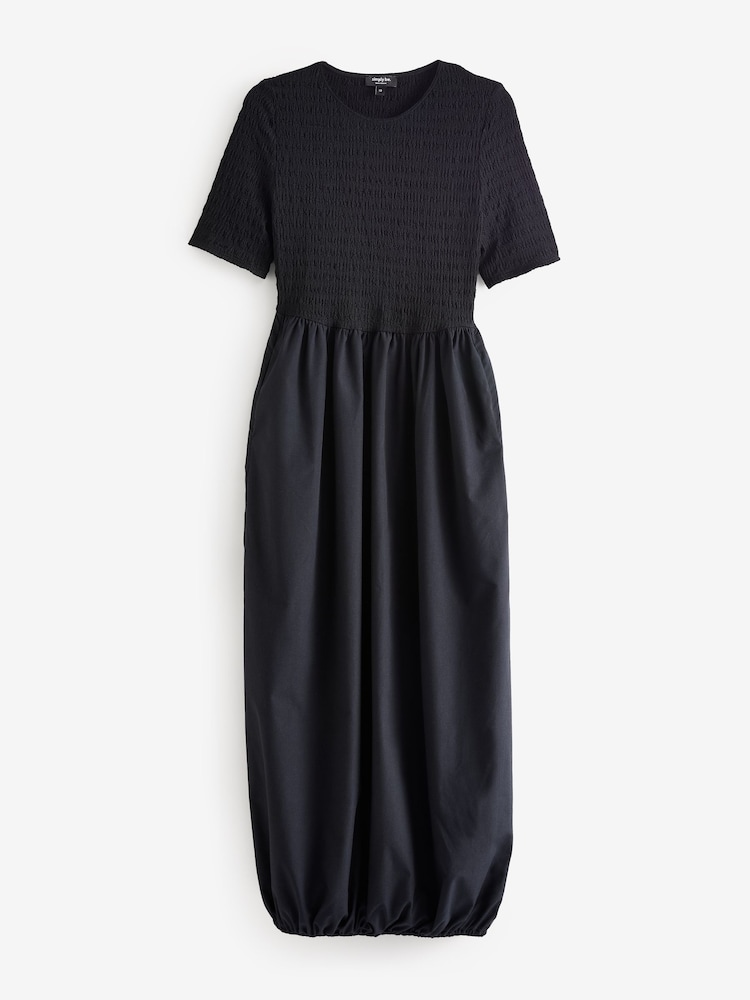 Simply Be Black Jersey Poplin Mix Puffball Dress With Pockets - Image 5 of 5