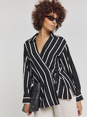 Simply Be Mono Striped Tie Front Wrap Shirt - Image 3 of 4