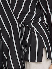 Simply Be Mono Striped Tie Front Wrap Shirt - Image 4 of 4