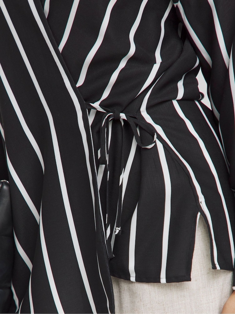 Simply Be Mono Striped Tie Front Wrap Shirt - Image 4 of 4