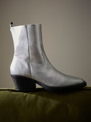 Simply Be Silver Wide Fit Stretch Ankle Western Boots - Image 1 of 4