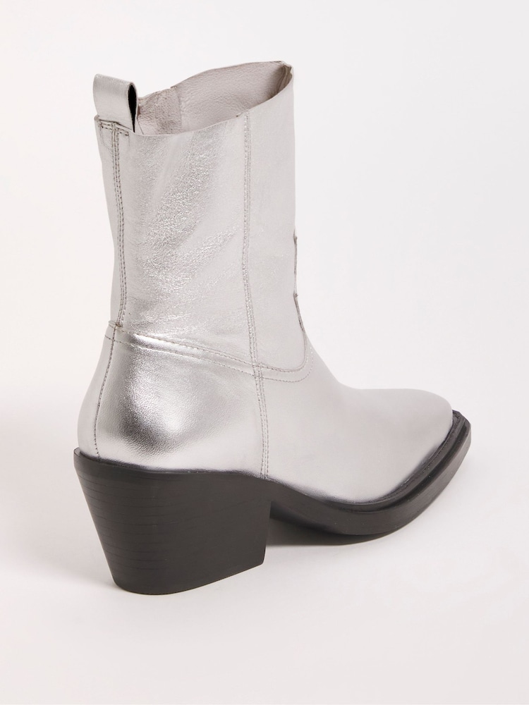 Simply Be Silver Wide Fit Stretch Ankle Western Boots - Image 2 of 4