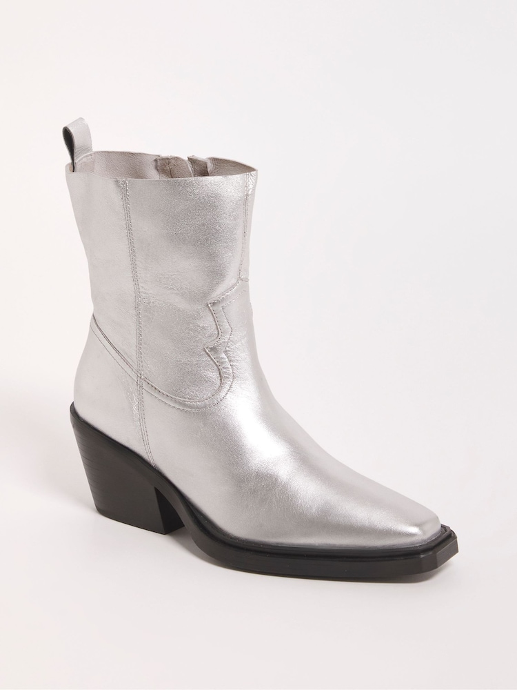 Simply Be Silver Wide Fit Stretch Ankle Western Boots - Image 4 of 4