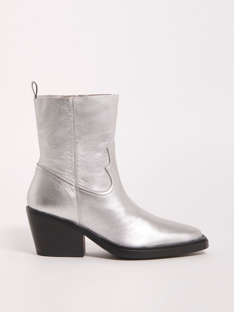 Simply Be Silver Extra Wide Fit Stretch Ankle Western Boots - Image 4 of 4