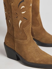 Simply Be Brown Wide Fit Cut Out Detail Calf Height Western Boots In With Super Curvy Calf - Image 3 of 4