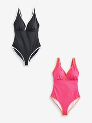 Simply Be Pink Value Cross Over High Leg Swimsuits 2 Pack - Image 5 of 7