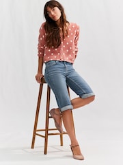 Mid Blue Knee Length Bermuda Denim Shorts - Image 1 of 9