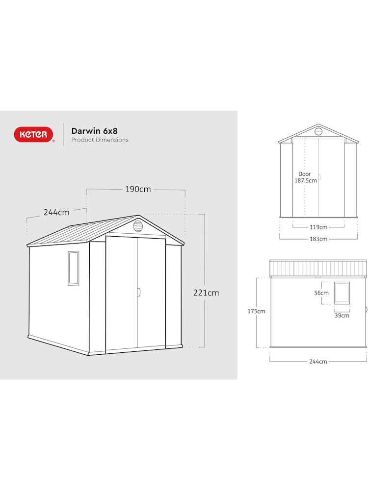 Keter Grey Darwin 6x8ft Plastic Garden Shed - Image 6 of 6