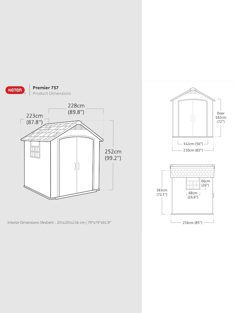 Keter Grey Premier 7.5x7ft Plastic Garden Shed - Image 6 of 6