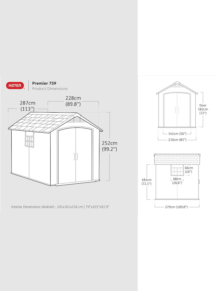 Keter Grey Premier 7.5x9ft Plastic Garden Shed - Image 6 of 6