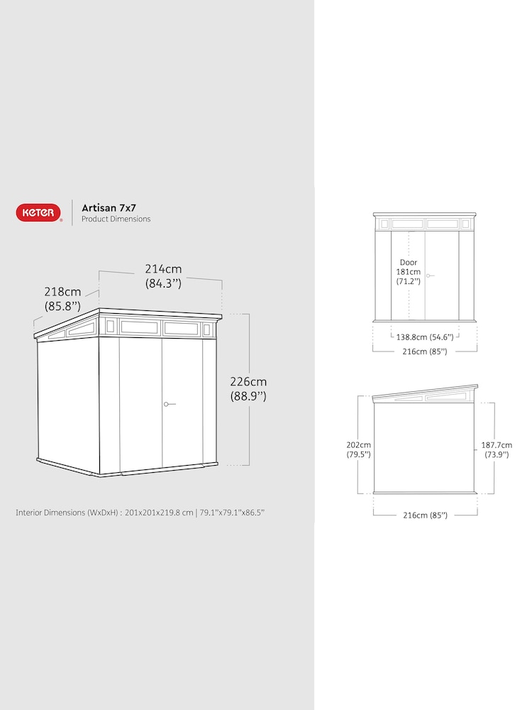 Keter Grey Artisan 7X7ft Plastic Garden Shed - Image 6 of 6