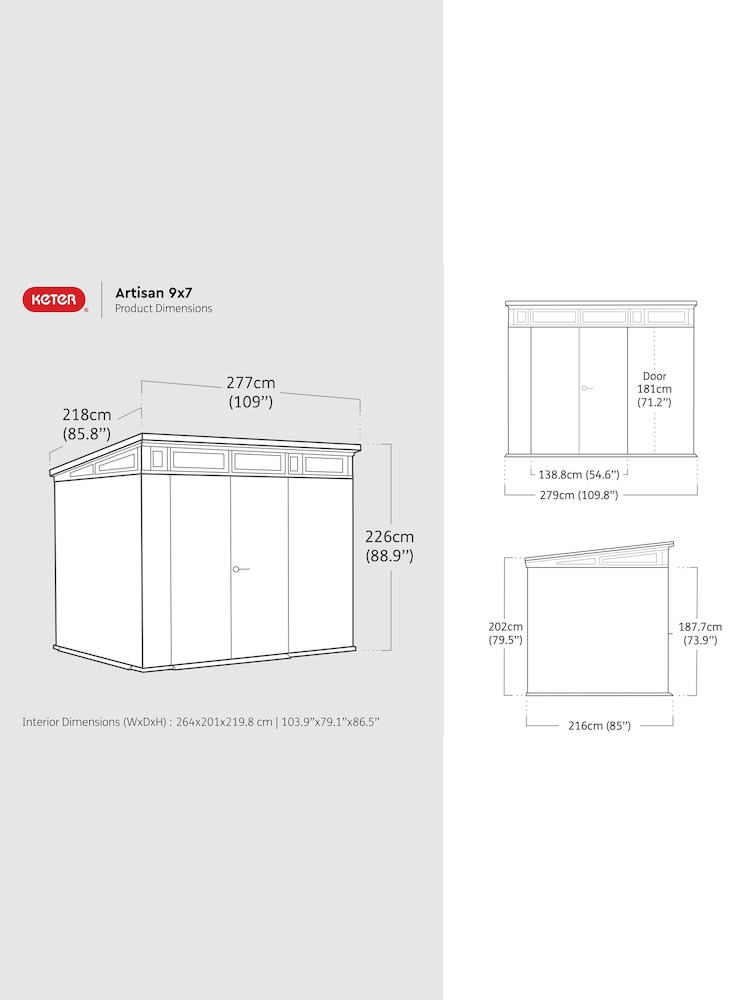Keter Grey Artisan 9X7ft Plastic Garden Shed - Image 6 of 6