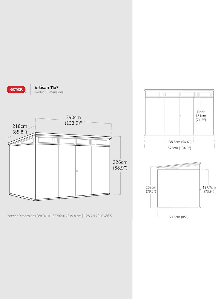 Keter Grey Artisan 11x7ft Plastic Garden Shed - Image 6 of 6