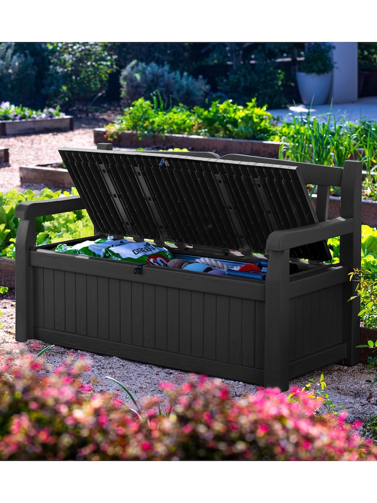 Keter Grey Eden 265L Outdoor Garden Storage Bench - Image 1 of 6