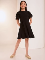 Lipsy Black Layered Flutter Sleeve Jersey Dress (5-16yrs) - Image 2 of 5