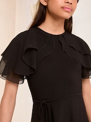 Lipsy Black Layered Flutter Sleeve Jersey Dress (5-16yrs) - Image 3 of 5